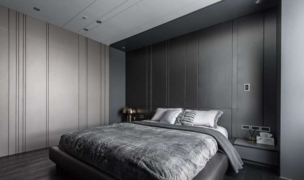 新中式卧室床头壁布装修效果图